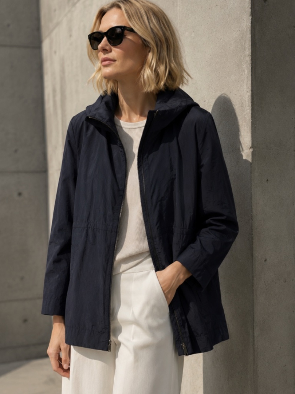 Eileen Fisher Hooded Utility Anorak Jacket (Navy Blue)Sz XL